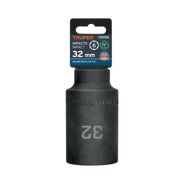 103192 - Dado largo impacto de 32 mm, 6 puntas, cuadro 1/2', Truper