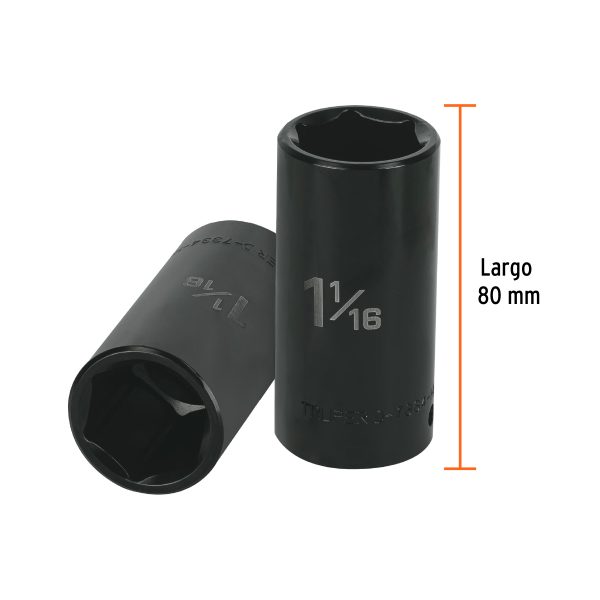 13400 - Dado largo impacto de 1-1/16', 6 puntas, cuadro 1/2',Truper