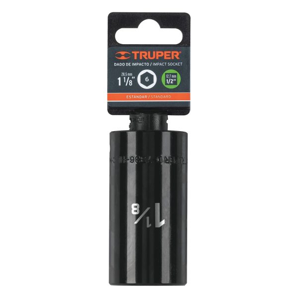 13401 - Dado largo impacto de 1-1/8', 6 puntas, cuadro 1/2', Truper