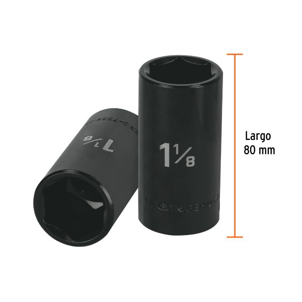 13401 - Dado largo impacto de 1-1/8', 6 puntas, cuadro 1/2', Truper