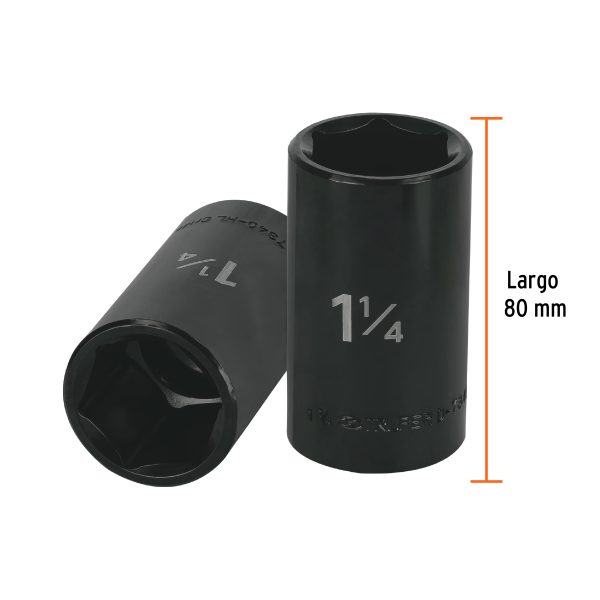 13402 - Dado largo impacto de 1-1/4', 6 puntas, cuadro 1/2', Truper
