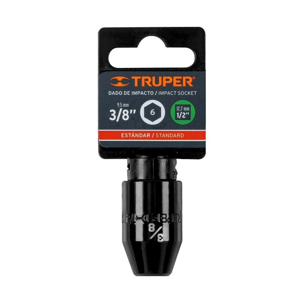 13375 - Dado de impacto de 3/8', 6 puntas, cuadro 1/2', Truper
