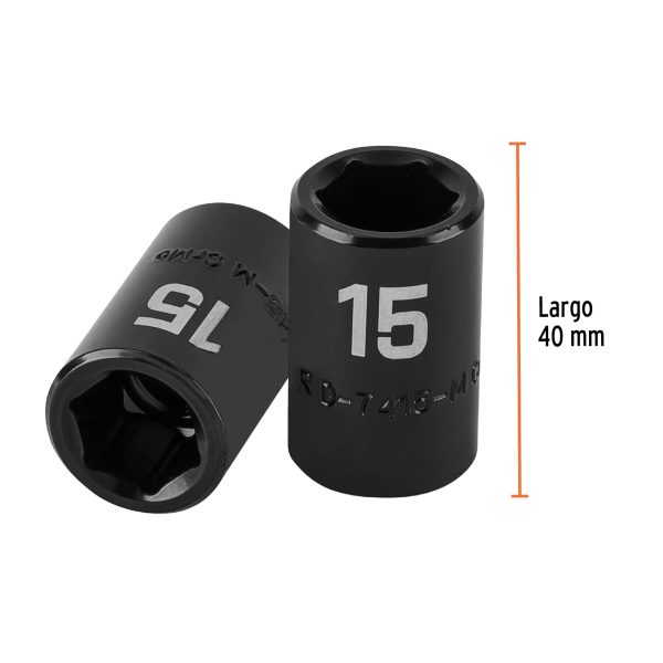 12415 - Dado cuadro 1/2' de impacto 6 puntas de 15 mm, Truper