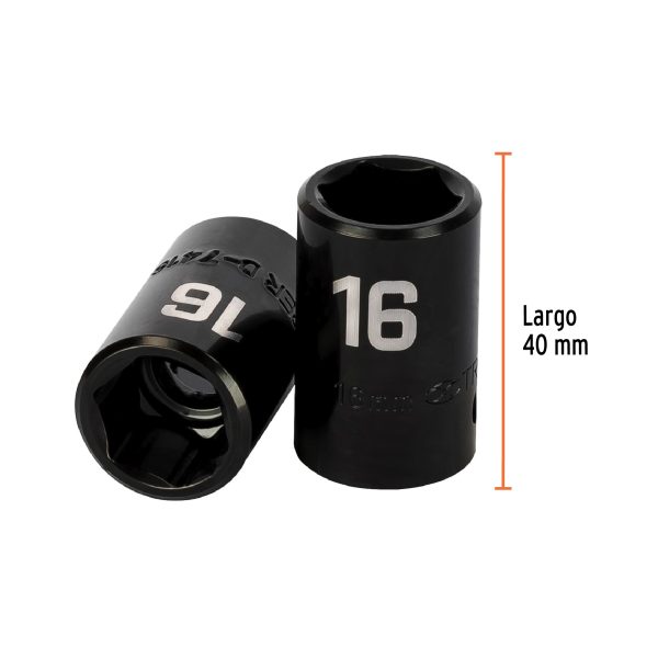 12416 - Dado cuadro 1/2' de impacto 6 puntas de 16 mm, Truper