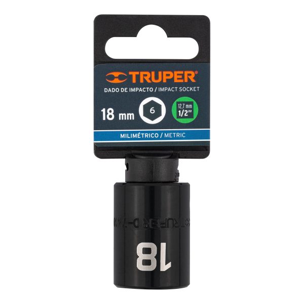 12418 - Dado cuadro 1/2' de impacto 6 puntas de 18 mm, Truper