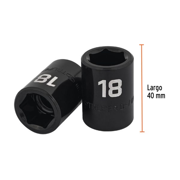 12418 - Dado cuadro 1/2' de impacto 6 puntas de 18 mm, Truper