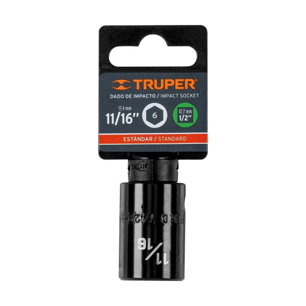 13380 - Dado de impacto de 11/16', 6 puntas, cuadro 1/2', Truper