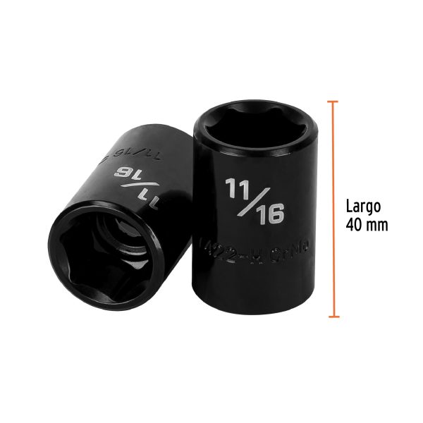 13380 - Dado de impacto de 11/16', 6 puntas, cuadro 1/2', Truper