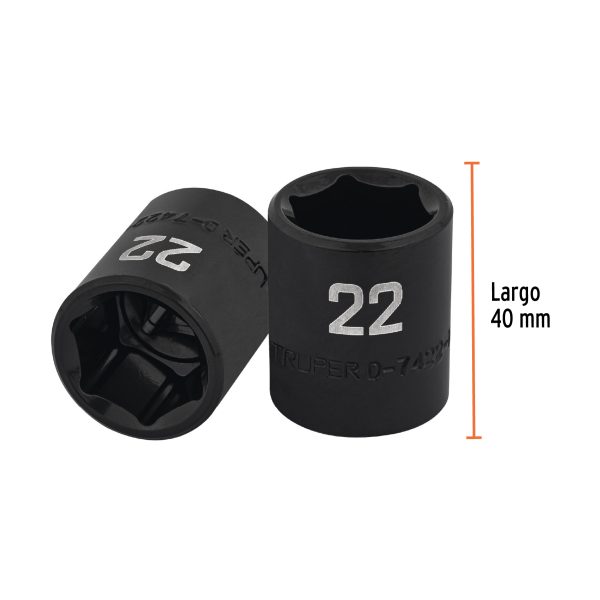 100895 - Dado de impacto de 22 mm, 6 puntas, cuadro 1/2', Truper