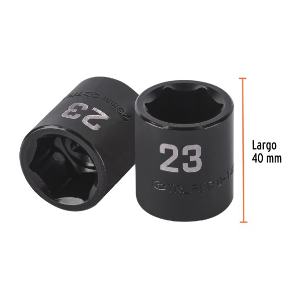 100896 - Dado de impacto de 23 mm, 6 puntas, cuadro 1/2', Truper