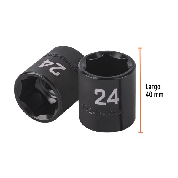 100897 - Dado de impacto de 24 mm, 6 puntas, cuadro 1/2', Truper