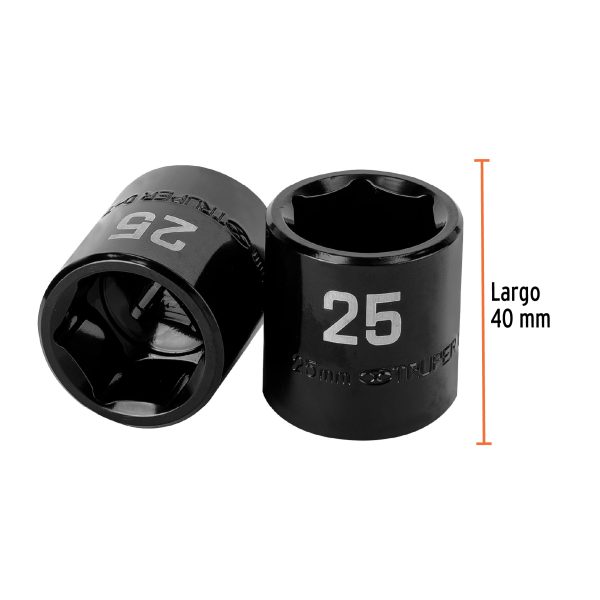 100898 - Dado de impacto de 25 mm, 6 puntas, cuadro 1/2', Truper