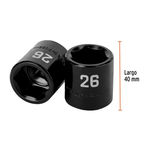 100899 - Dado de impacto de 26 mm, 6 puntas, cuadro 1/2', Truper