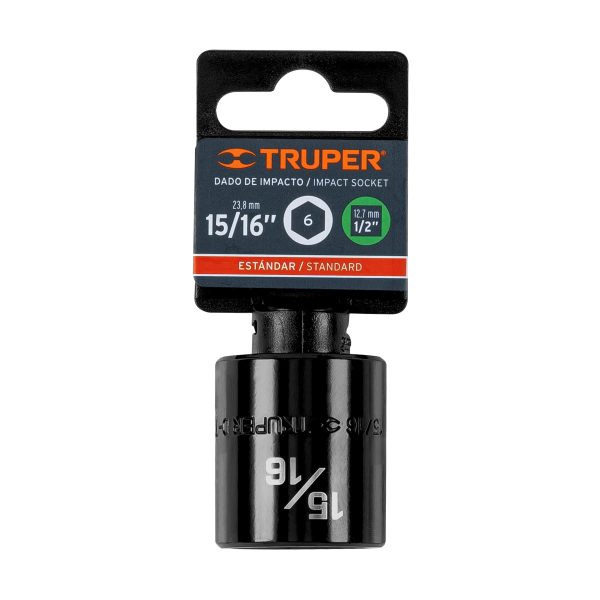 13384 - Dado de impacto de 15/16', 6 puntas, cuadro 1/2', Truper
