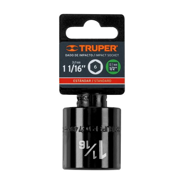 13397 - Dado de impacto de 1-1/16', 6 puntas, cuadro 1/2', Truper