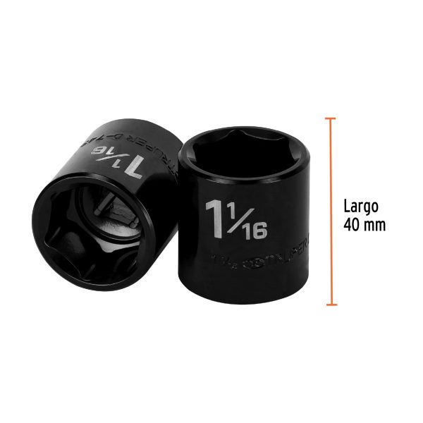 13397 - Dado de impacto de 1-1/16', 6 puntas, cuadro 1/2', Truper