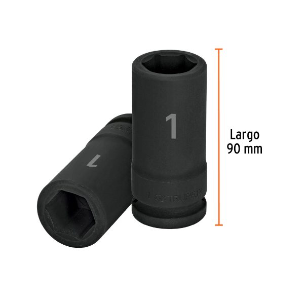 12434 - Dado largo de impacto de 1', 6 puntas, cuadro 3/4', Truper