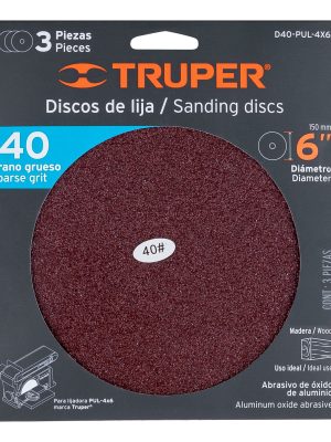 D40-PUL-4X6E1.jpg 16162 - Paquete c/3 discos de lija 6' grano 40, para PUL-4X6T