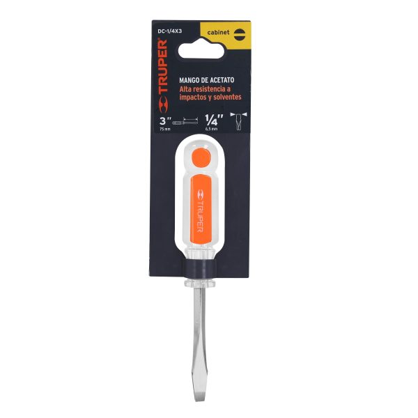 14089 - Desarmador plano 1/4 x 3' barra cuadrada mango acetato