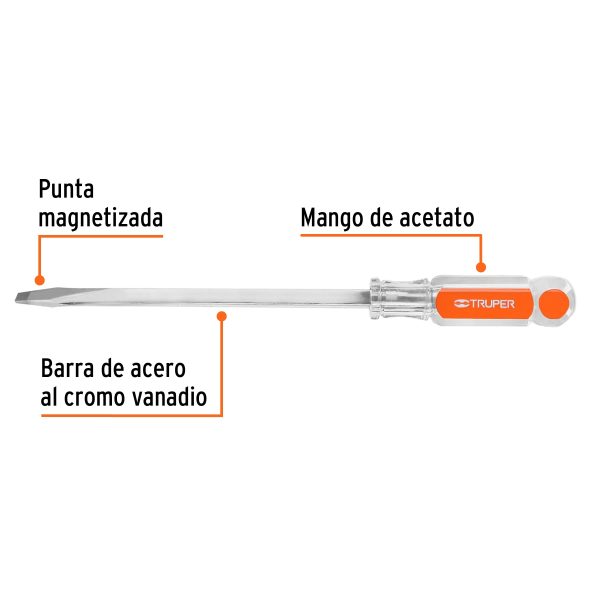 14110 - Desarmador plano 3/8 x 8' barra cuadrada mango acetato