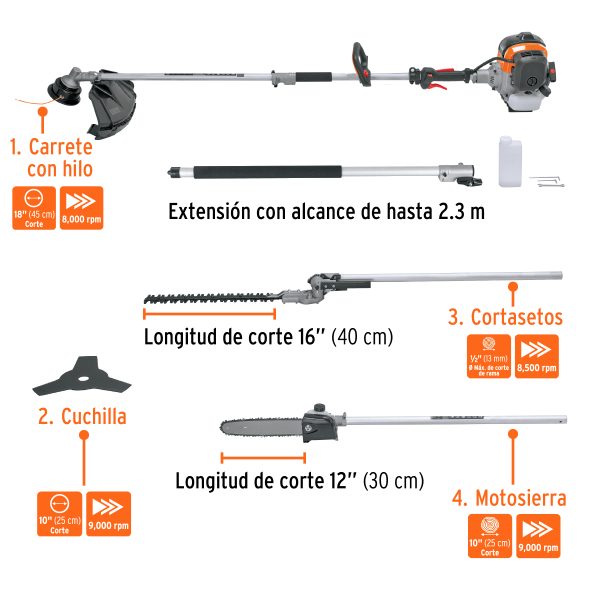 103205 - Desbrozadora multifuncional 4 en 1, a gasolina 45 cc, Truper