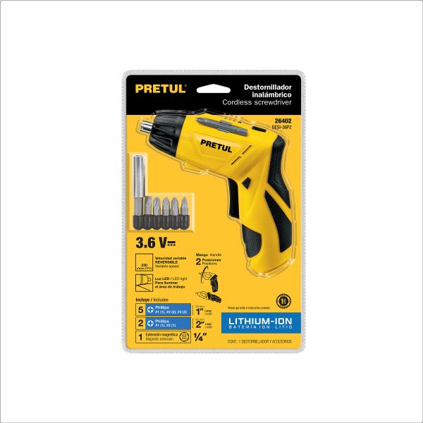 26402 - Destornillador de dos posiciones, 3.6V, PRETUL