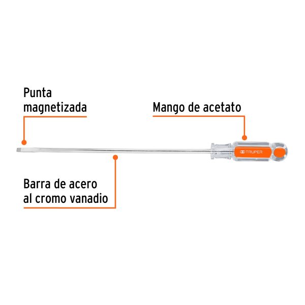14044 - Desarmador cabinet 1/4' x 10' mango de acetato, Truper