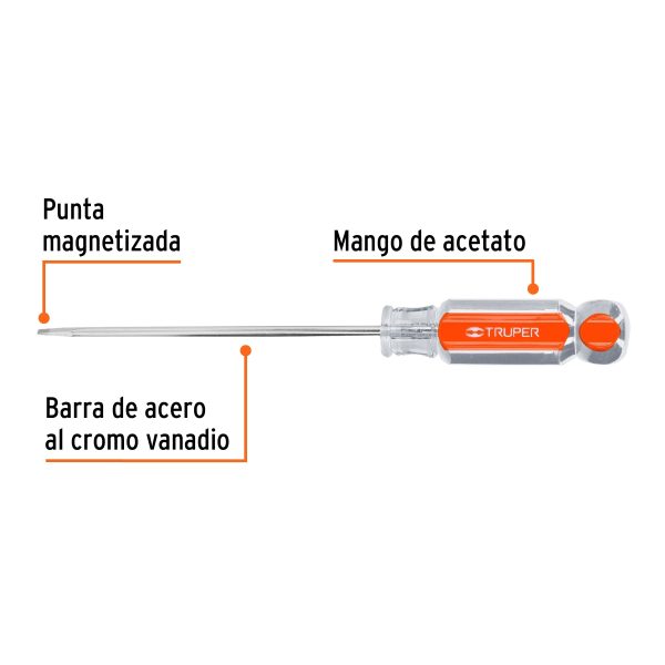 14017 - Desarmador cabinet 1/8' x 4' mango de acetato, Truper