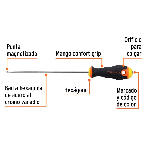 14025 - Desarmador cabinet 1/8' x 6' mango Comfort Grip, Truper