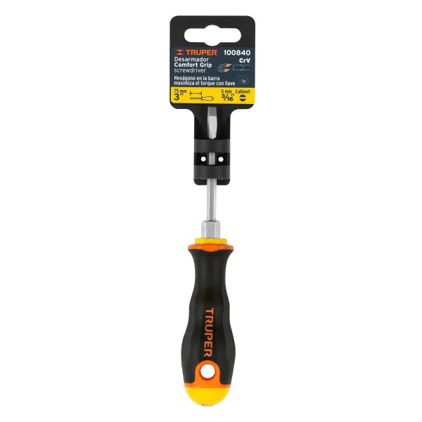 100840 - Desarmador cabinet 3/16 x 3' mango Comfort Grip, Truper