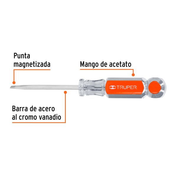 14029 - Desarmador cabinet 3/16' x 3' mango de acetato, Truper