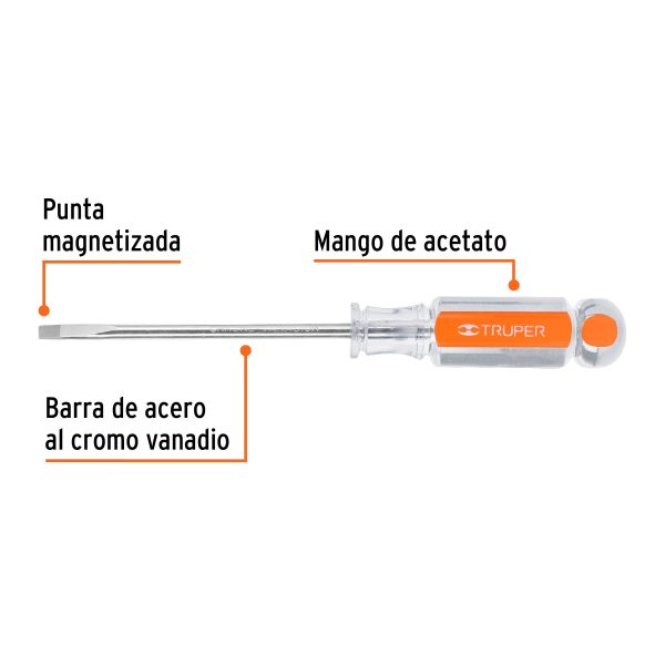 14032 - Desarmador cabinet 3/16' x 4' mango de acetato, Truper