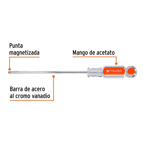 14038 - Desarmador cabinet 3/16' x 6' mango de acetato, Truper