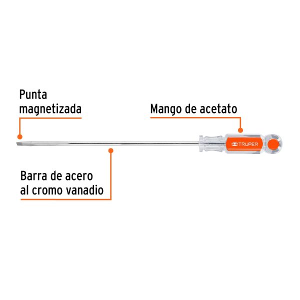 14041 - Desarmador cabinet 3/16' x 8' mango de acetato, Truper