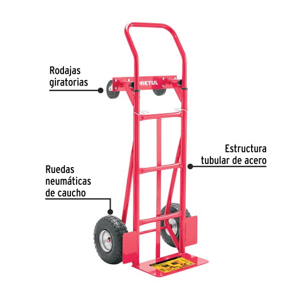 42710 - Diablo de carga de 385 kg, de plataforma, ruedas neumáticas