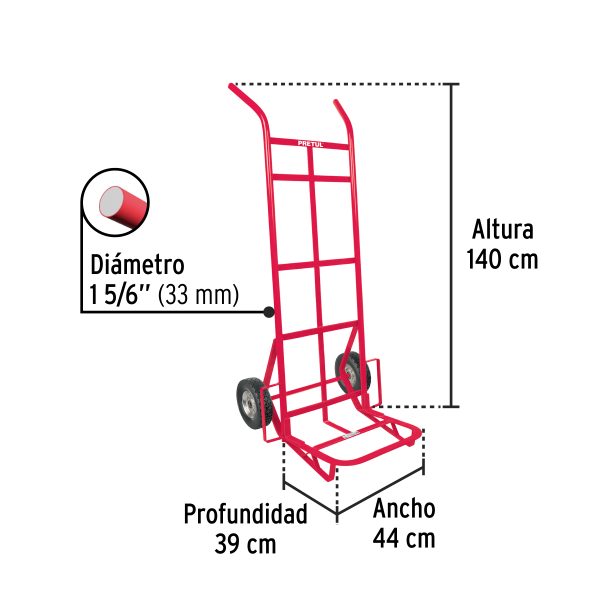 44478 - Diablo de carga de 400 kg, ruedas sólidas, doble balero