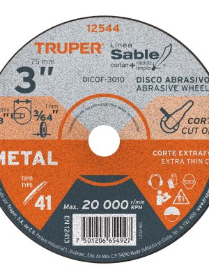 12544 - Disco Tipo 41 de 3' x 1 mm corte fino de metal, Sable