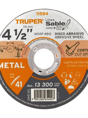 11584 - Disco Tipo 41 de 4-1/2' x 1.2 mm corte fino de metal, Sable
