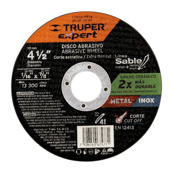 11974 - Disco Tipo 41 de 4-1/2' x 1.6 mm corte fino de metal, Expert