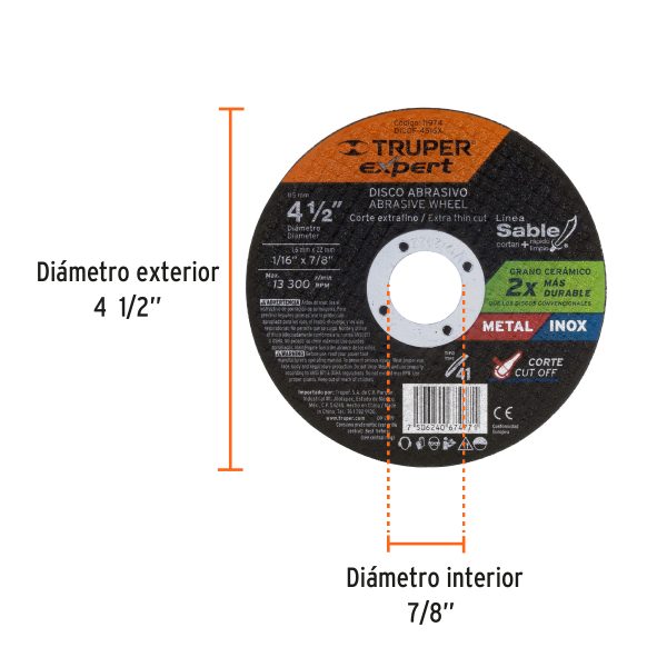 11974 - Disco Tipo 41 de 4-1/2' x 1.6 mm corte fino de metal, Expert