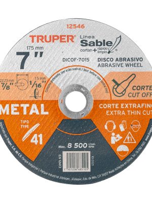 12546 - Disco Tipo 41 de 7' x 1.5 mm corte fino de metal, Sable