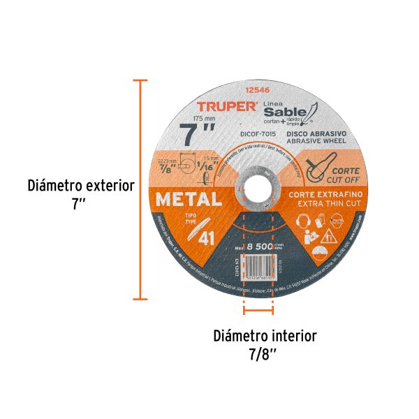 DICOF-7015FC1.jpg 12546 - Disco Tipo 41 de 7' x 1.5 mm corte fino de metal, Sable