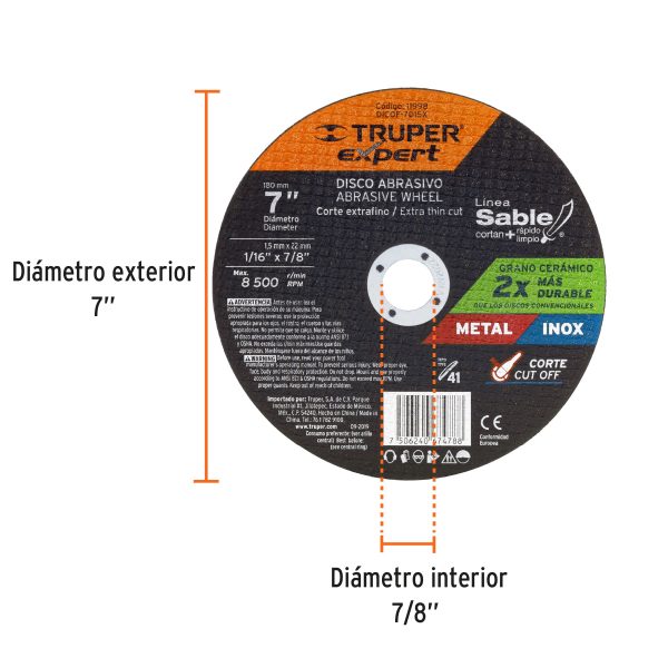 11998 - Disco Tipo 41 de 7' x 1.5 mm corte fino de metal, Expert