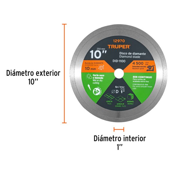 12970 - Disco de diamante de 10' x 2.2 mm, rin continuo, TRUPER