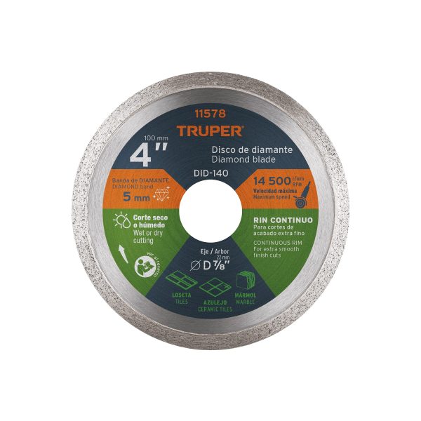 11578 - Disco de diamante de 4' x 1.6 mm, rin continuo, TRUPER