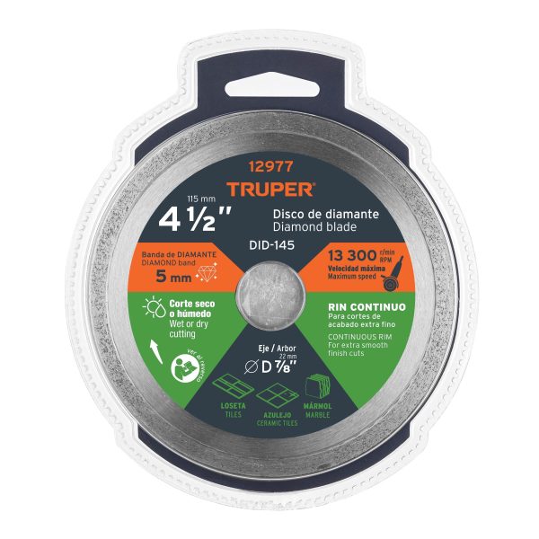 12977 - Disco de diamante de 4-1/2' x 1.6 mm, rin continuo, TRUPER