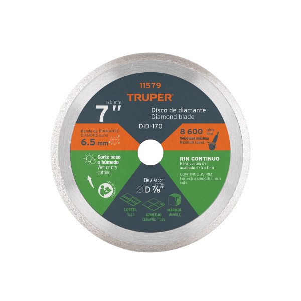 11579 - Disco de diamante de 7' x 2.2 mm, rin continuo, TRUPER