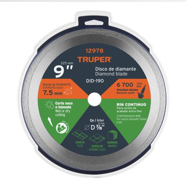 12978 - Disco de diamante de 9' x 2.2 mm, rin continuo, TRUPER