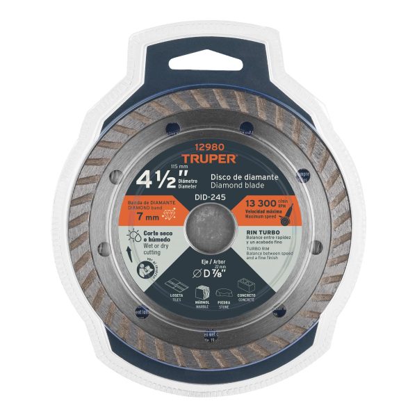 12980 - Disco de diamante de 4-1/2' x 2.2 mm, rin turbo, TRUPER