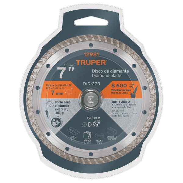 12981 - Disco de diamante de 7' x 2.8 mm, rin turbo, TRUPER